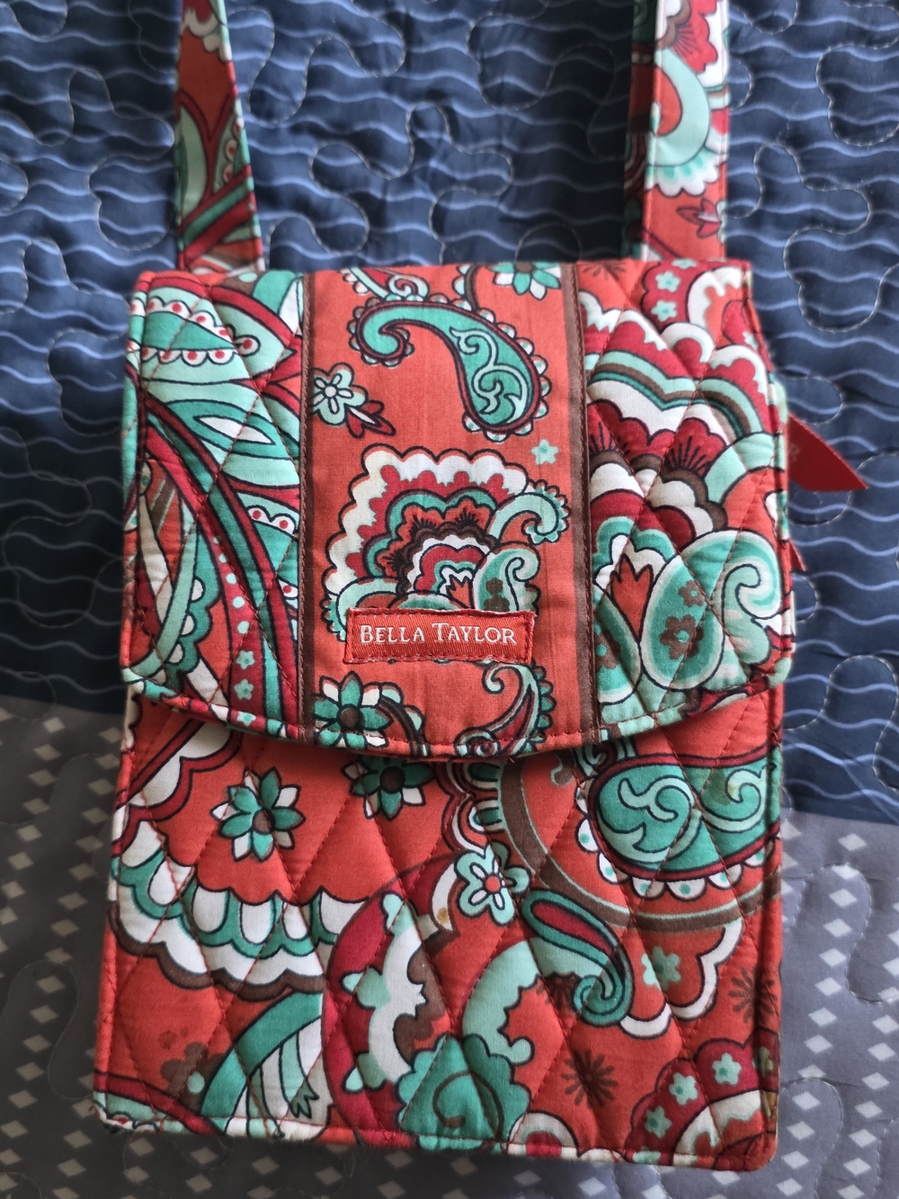 Bella Taylor Red Quilted Crossbody with Teal Paisley Print - Picture 1 of 3